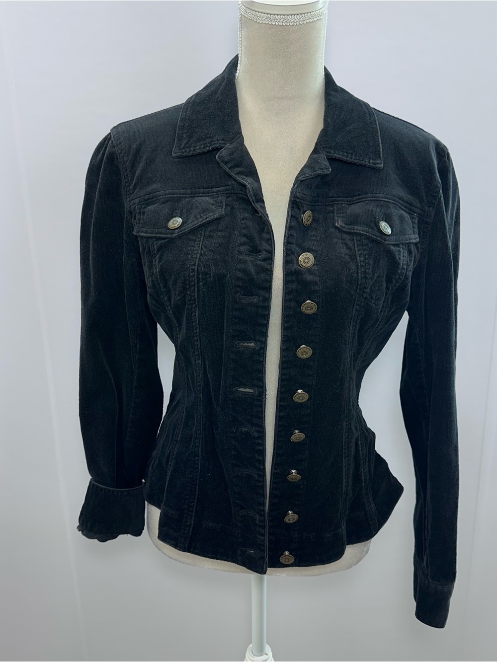 Willi Smith Black Fitted Button-Front Jean Jacket